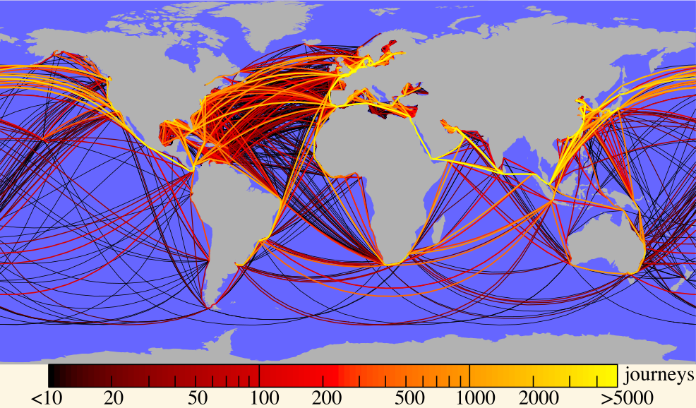 Map of the global cargo ship network